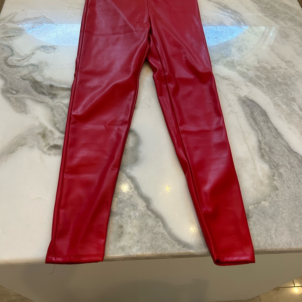 Womens Red Faux Leather Leggings